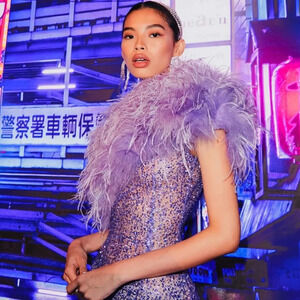 Bronx & Banco Lilac Lulu Feather Sequin Mini Short Cocktail dress NWT Sz…